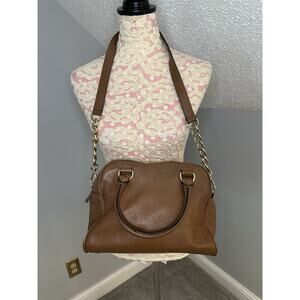 VGUC Michael Kors Knox Tassel Satchel Crossbody Leather Bag Brown READ